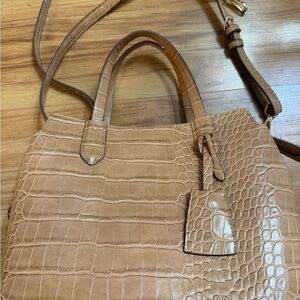 Tan Croc-Embossed Tote Bag - Women's Shoulder Bag